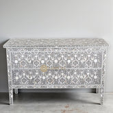 Moghul Mother Of Pearl Inlay Flower Design 2 Drawers Chest Grey